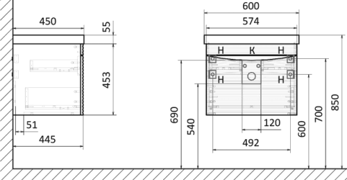 Мебель для ванной STWORKI Хедмарк 60, антрацит в Грозном